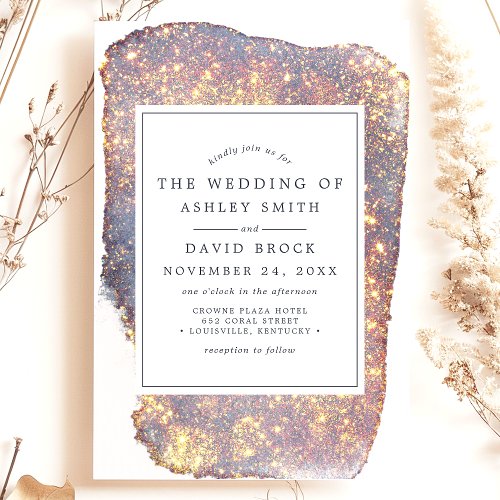 Iridescent Purple Gold Glitter Wedding Invitation