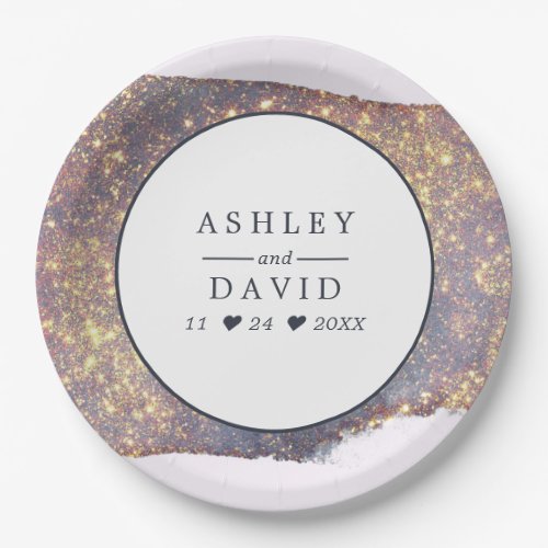 Wedding Tableware 5 Iridescent Purple Gold Glitter Wedding Paper Plate