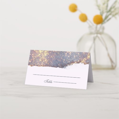 Iridescent Purple Gold Glitter Wedding Place Card