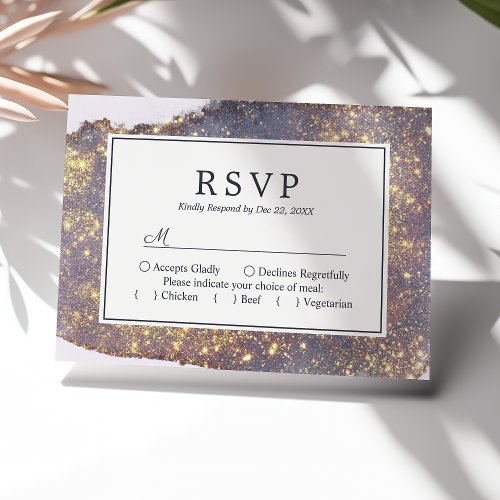 Iridescent Purple Gold Glitter Wedding RSVP Card