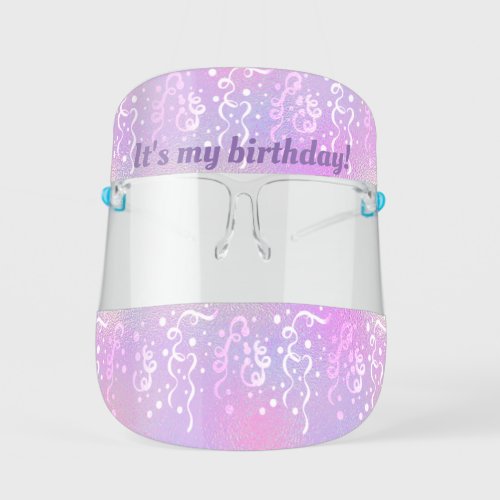 Iridescent Purple Pink Confetti Birthday Editable Kids Face Shield