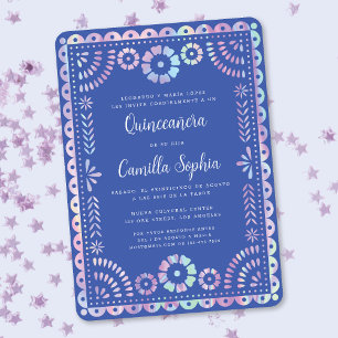 Iridescent Purple Pink Quinceañera Papel Picado Invitation
