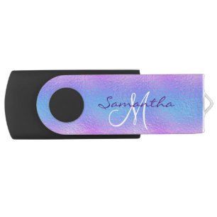 Iridescent Purple Pretty Monogram Personalized Flash Drive