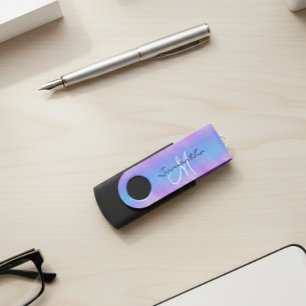 Iridescent Purple Pretty Monogram Personalized Flash Drive