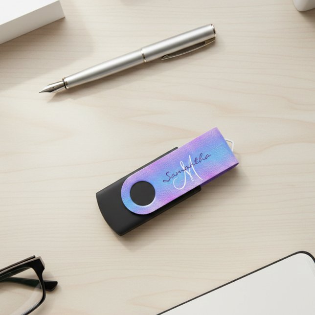 Iridescent Purple Pretty Monogram Personalized Flash Drive (Creator Uploaded)