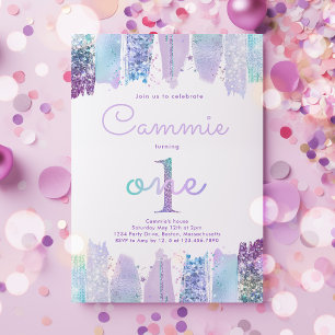 Iridescent Purple Rainbow 1st Birthday Party Invitation