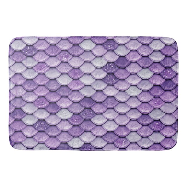 Iridescent Purple Shiny Glitter Mermaid Scales Bathroom Mat (Front)