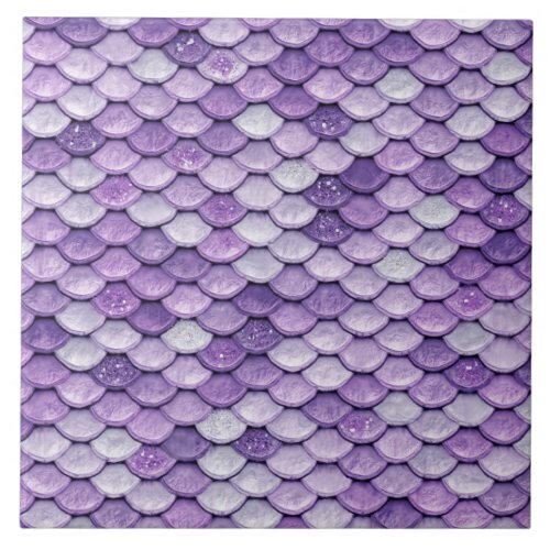 Iridescent Purple Shiny Glitter Mermaid Scales Ceramic Tile