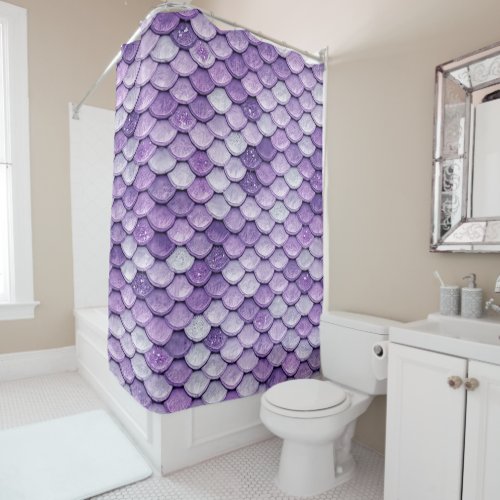 Iridescent Purple Shiny Glitter Mermaid Scales Shower Curtain