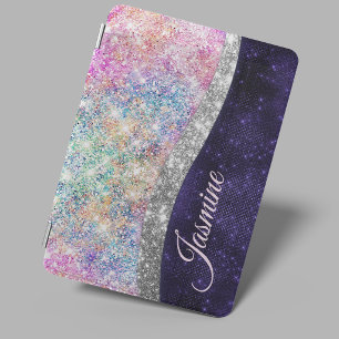 iridescent purple silver faux glitter monogram iPa iPad Mini Cover
