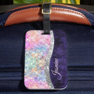 iridescent purple silver faux glitter monogram