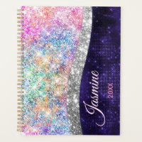 iridescent purple silver faux glitter monogram pla