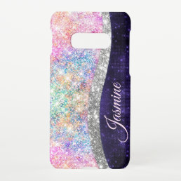 iridescent purple silver faux glitter monogram samsung galaxy S10E case