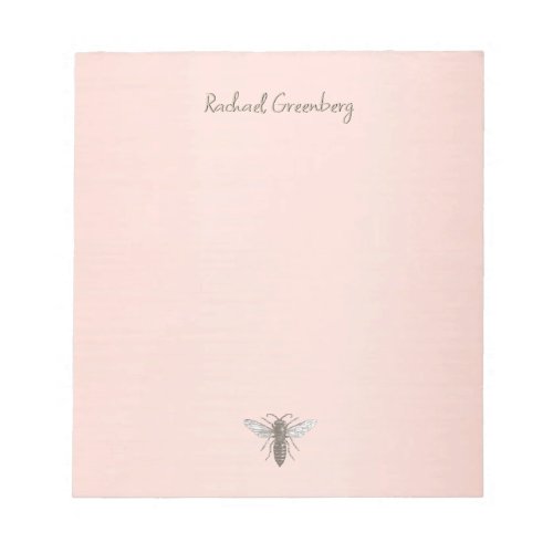 Iridescent Queen Bee Embossed Text on Rose Gold  Notepad
