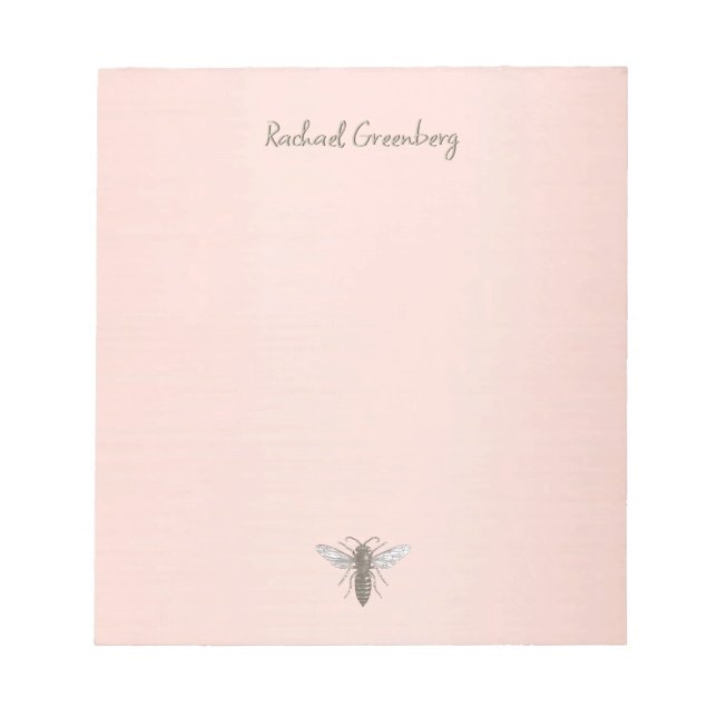 Iridescent Queen Bee Embossed Text on Rose Gold  Notepad (Front)
