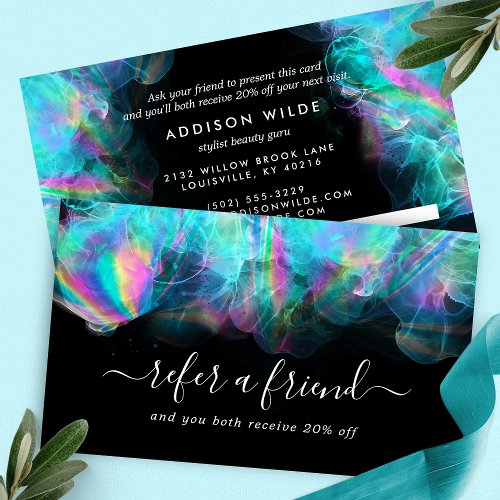 Iridescent Rainbow Alcohol Ink Black Modern Referral Card