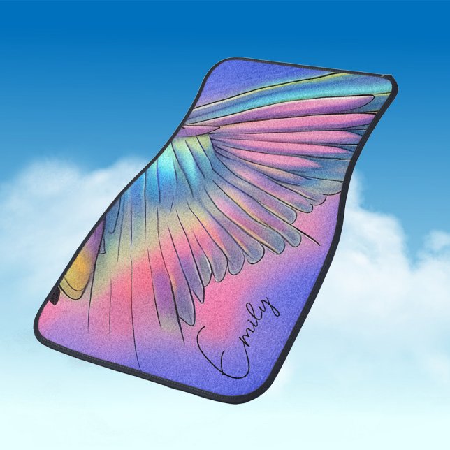 Iridescent Rainbow Angel Wing Pink Fairy Butterfly Car Floor Mat (Creator Uploaded)