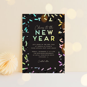Iridescent Rainbow Confetti New Year's Eve Party Invitation