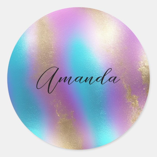 Iridescent Rainbow Glam Classic Round Sticker (Front)