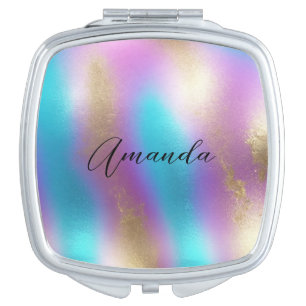 Iridescent Rainbow Glam Compact Mirror
