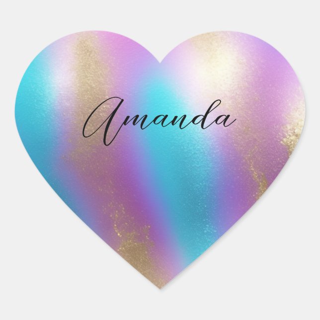 Iridescent Rainbow Glam Heart Sticker (Front)