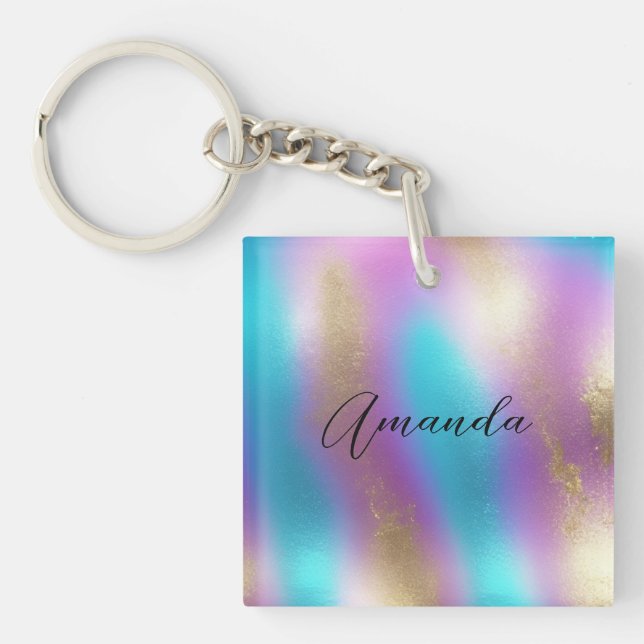 Iridescent Rainbow Glam Keychain (Front)