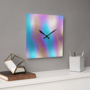 Iridescent Rainbow Glam Square Wall Clock