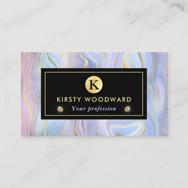 Iridescent Rainbow Gradient and Gold Foil Strata Business Card (Front)