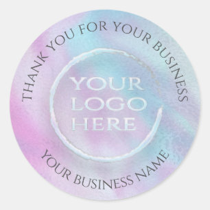 Iridescent rainbow holographic your logo thank you classic round sticker