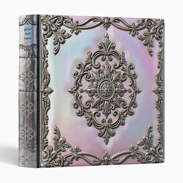 Iridescent Rainbow Leather Silver Trimmed Fantasy 3 Ring Binder (Front/Spine)