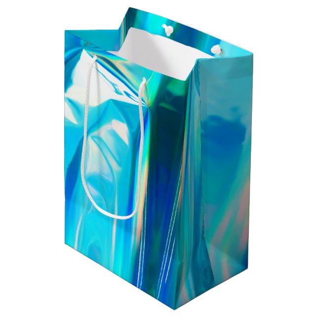 Iridescent Rainbow Metallic Pastel Aqua Medium Gift Bag (Front Angled)