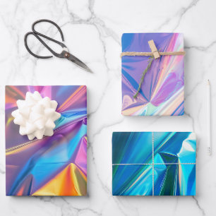 Iridescent Rainbow Metallic Pastel Pink, Aqua Wrapping Paper Sheets