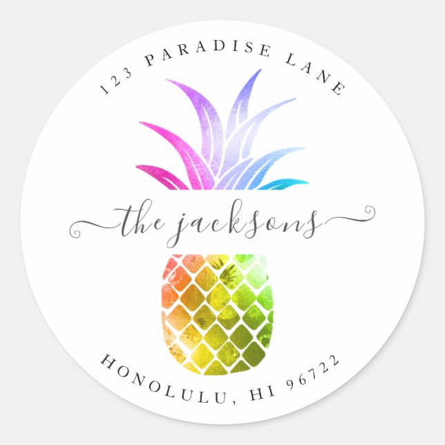 Iridescent Rainbow Pineapple DIY Background Classic Round Sticker (Front)