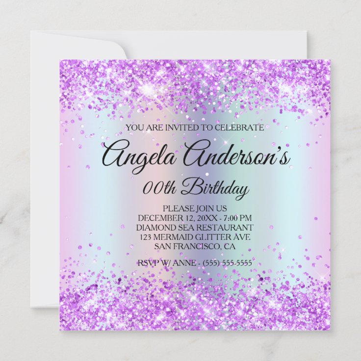 Iridescent Rainbow Shimmer Mermaid Scales Birthday Invitation | Zazzle