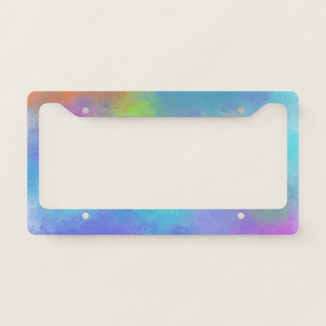 Iridescent Rainbow Watercolor Holi Abstraction License Plate Frame (Front)