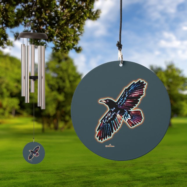Iridescent Raven Wind Chime (Outdoor)