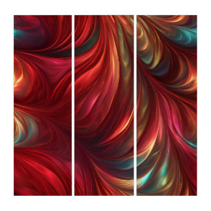 Iridescent Red Abstract Swirl Triptych