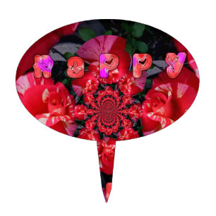 Iridescent Red Roses "Happy Valentine" Art Print Cake Topper