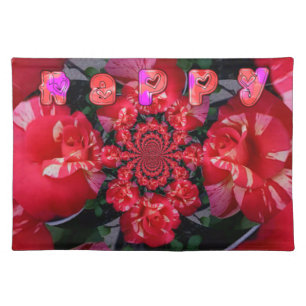 Iridescent Red Roses "Happy Valentine" Art Print/ Cloth Placemat