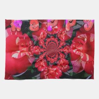 Iridescent Red Roses "Happy Valentine" Art Print Kitchen Towel