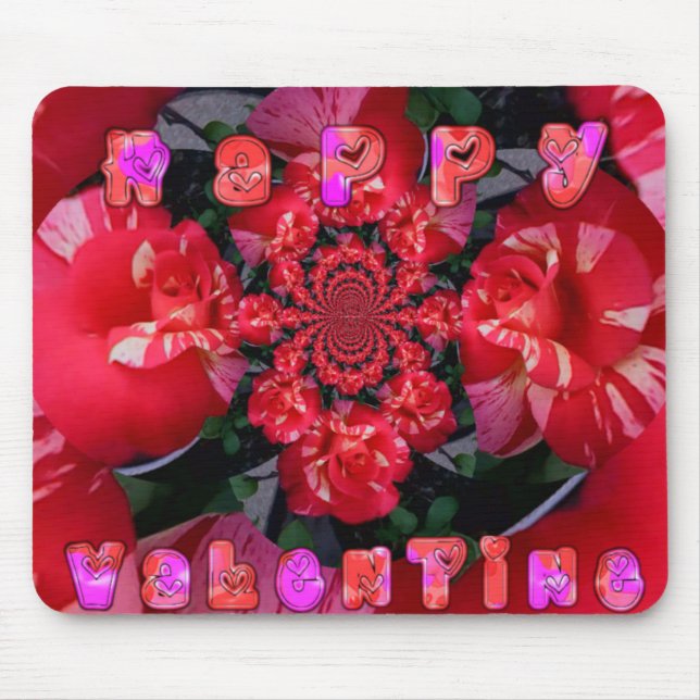  Iridescent Red Roses "Happy Valentine" Art Print/ Mouse Pad (Front)