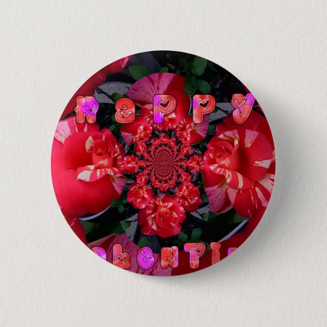  Iridescent Red Roses "Happy Valentine" Art Print/ Pinback Button (Front)