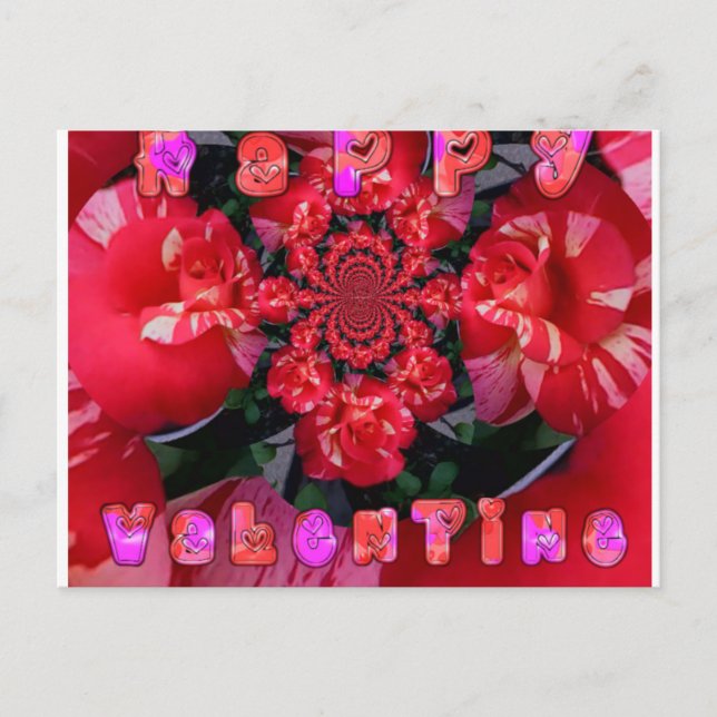  Iridescent Red Roses "Happy Valentine" Art Print/ Postcard (Front)