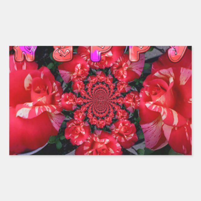  Iridescent Red Roses "Happy Valentine" Art Print Rectangular Sticker (Front)