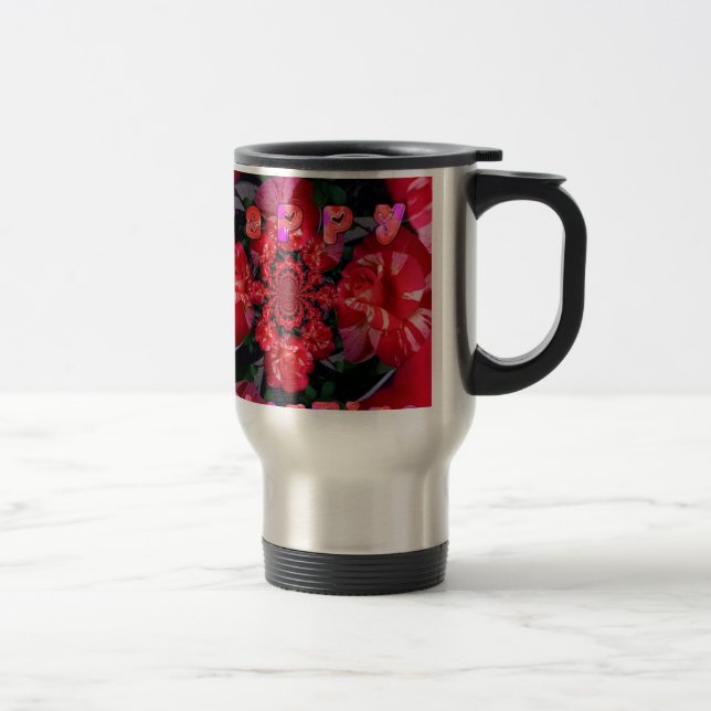  Iridescent Red Roses "Happy Valentine" Art Print Travel Mug (Right)