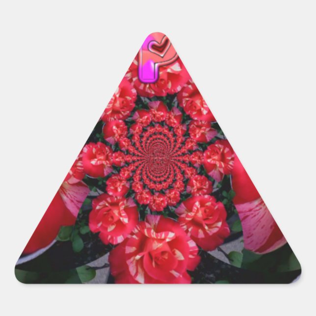  Iridescent Red Roses "Happy Valentine" Art Print Triangle Sticker (Front)