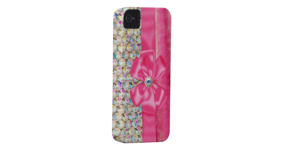 Iridescent Rhinestones Ribbon Bows Iphone Case | Zazzle