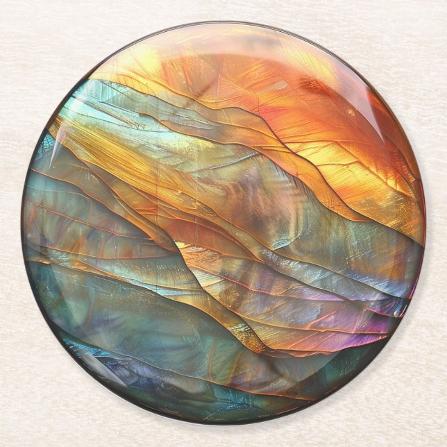 Iridescent Rock Layers Marble Granite  Round Paper Coaster (Front)