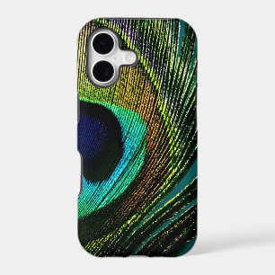Iridescent Royal Blue Peacock Feather Macro Photo iPhone 17 Case