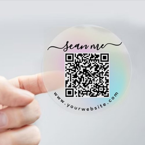 Iridescent  Scan me QR code clear round Sticker